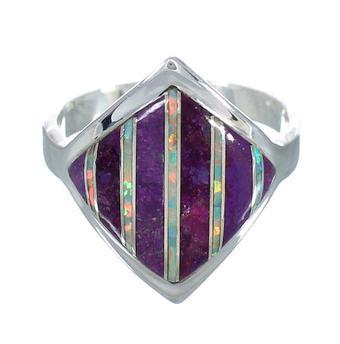 Authentic Sterling Silver Magenta Turquoise Opal Inlay Ring Size 5-1/4 RX60797